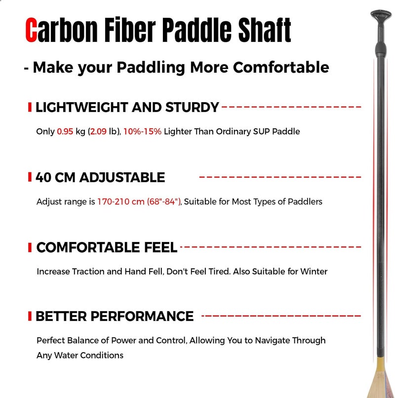WONITAGO SUP Paddleboard Paddle with Carbon Fiber Shaft and PP Blade, Floating Adjustable Stand Up Paddle Board Paddle, 170-210 cm/68-84 Inches - Image 4